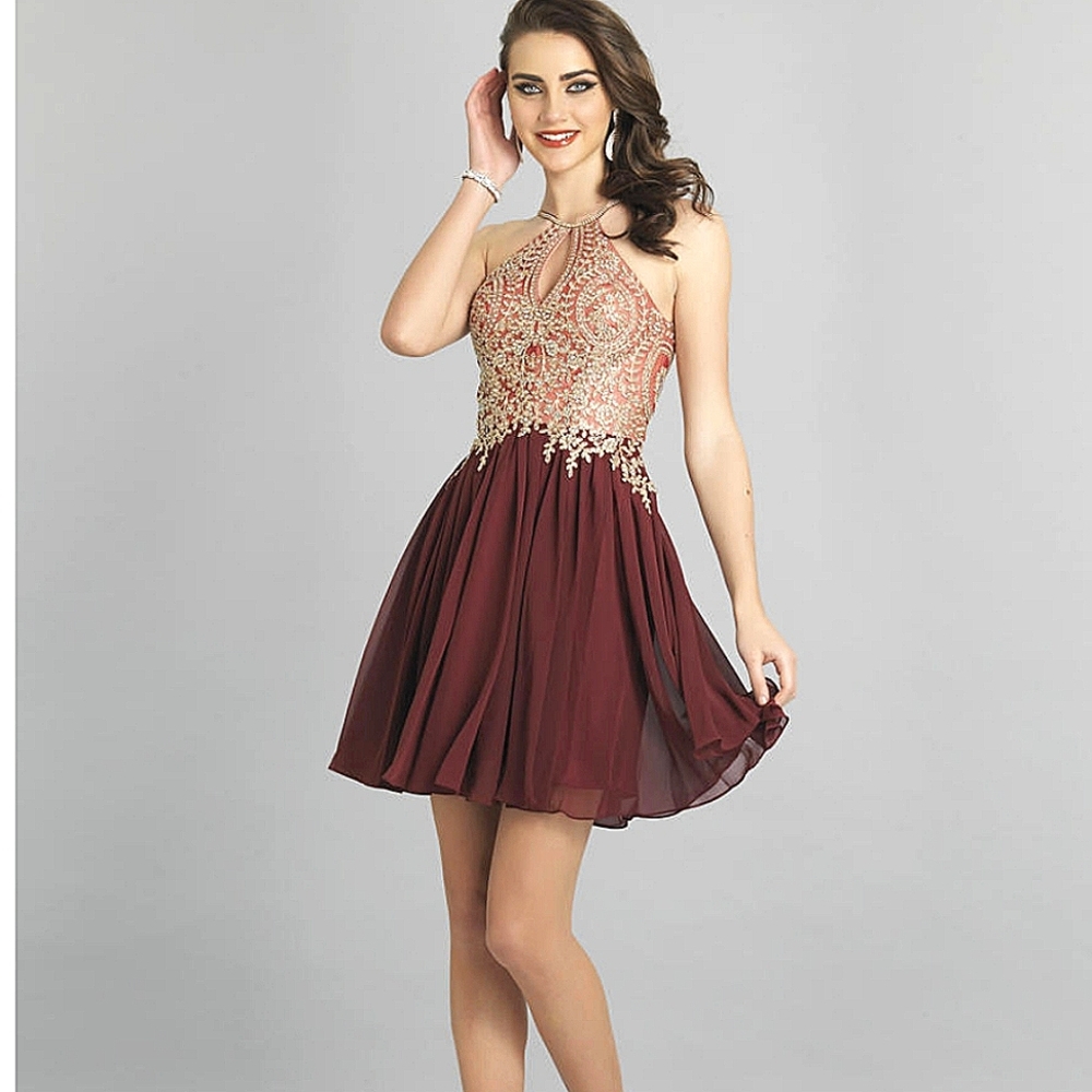 EUC DAVE AND JOHNNY - EMBROIDERED KEYHOLE BODICE CHIFFON FIT & FLARE